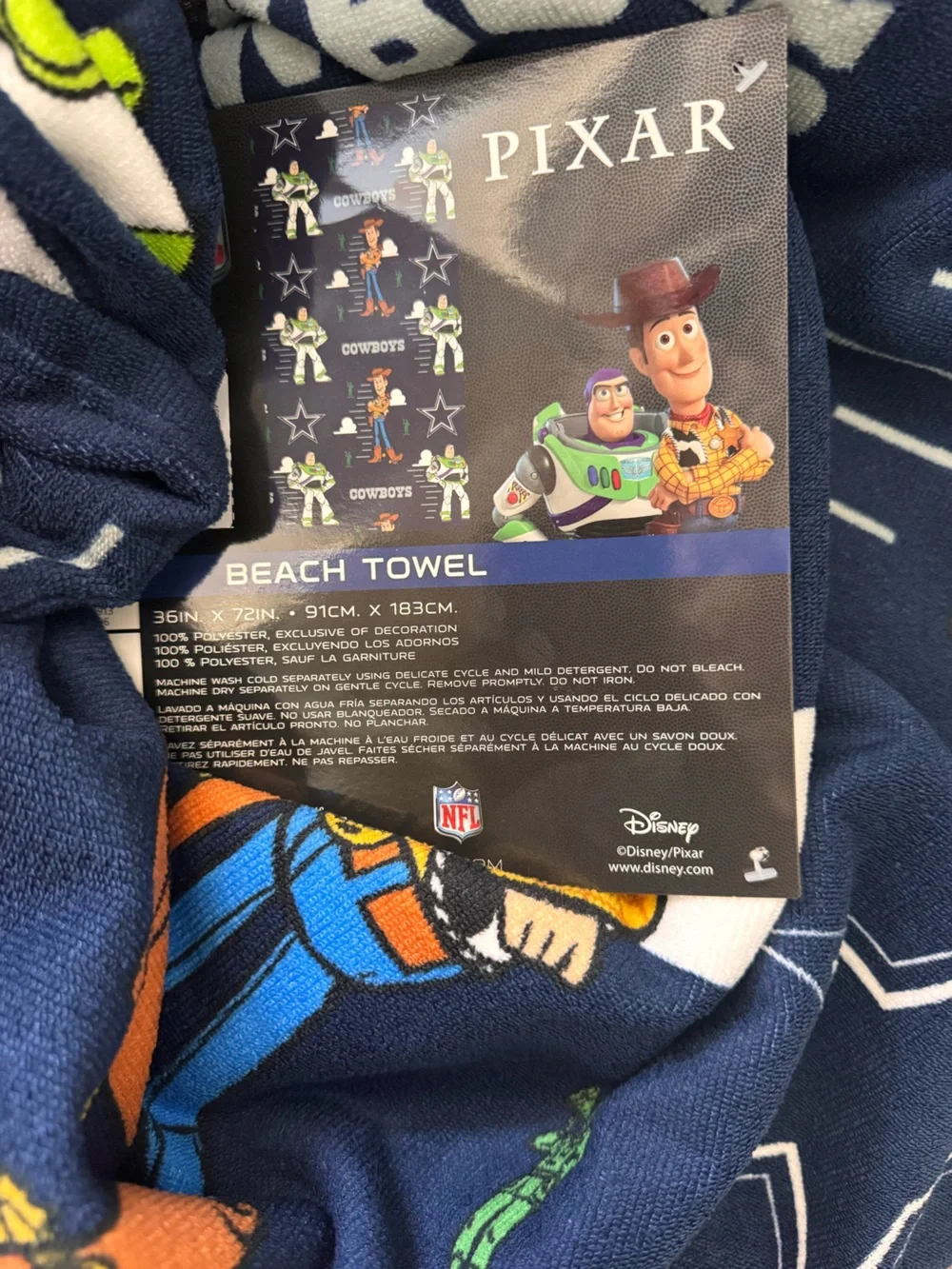 NWT NFL Pixar Dallas Cowboys Beach Towel, 36x72 inches